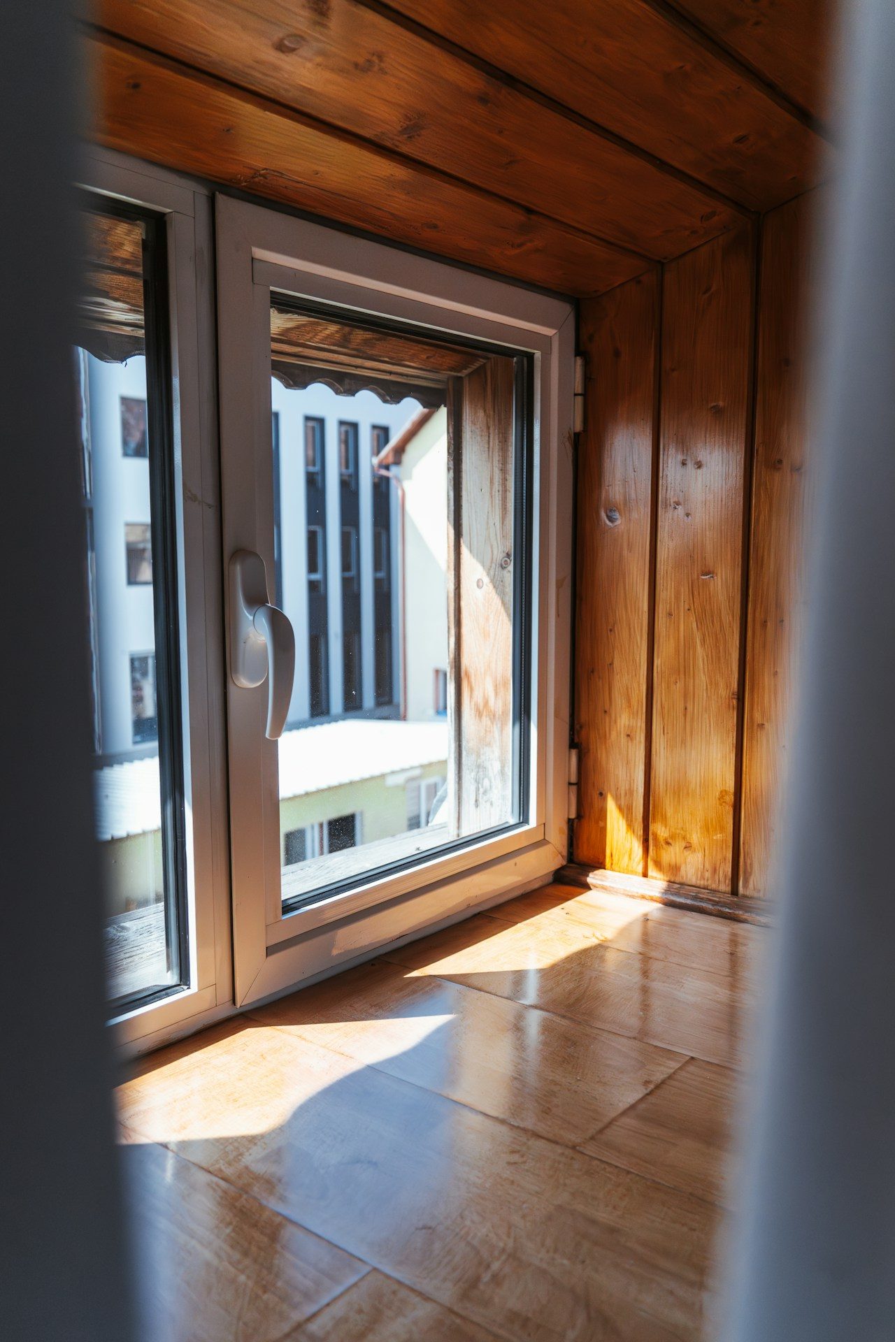 a room with a door and a window in it